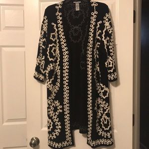 Black White Detailed Kimono